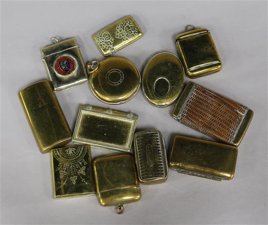 Twelve brass vestas, various